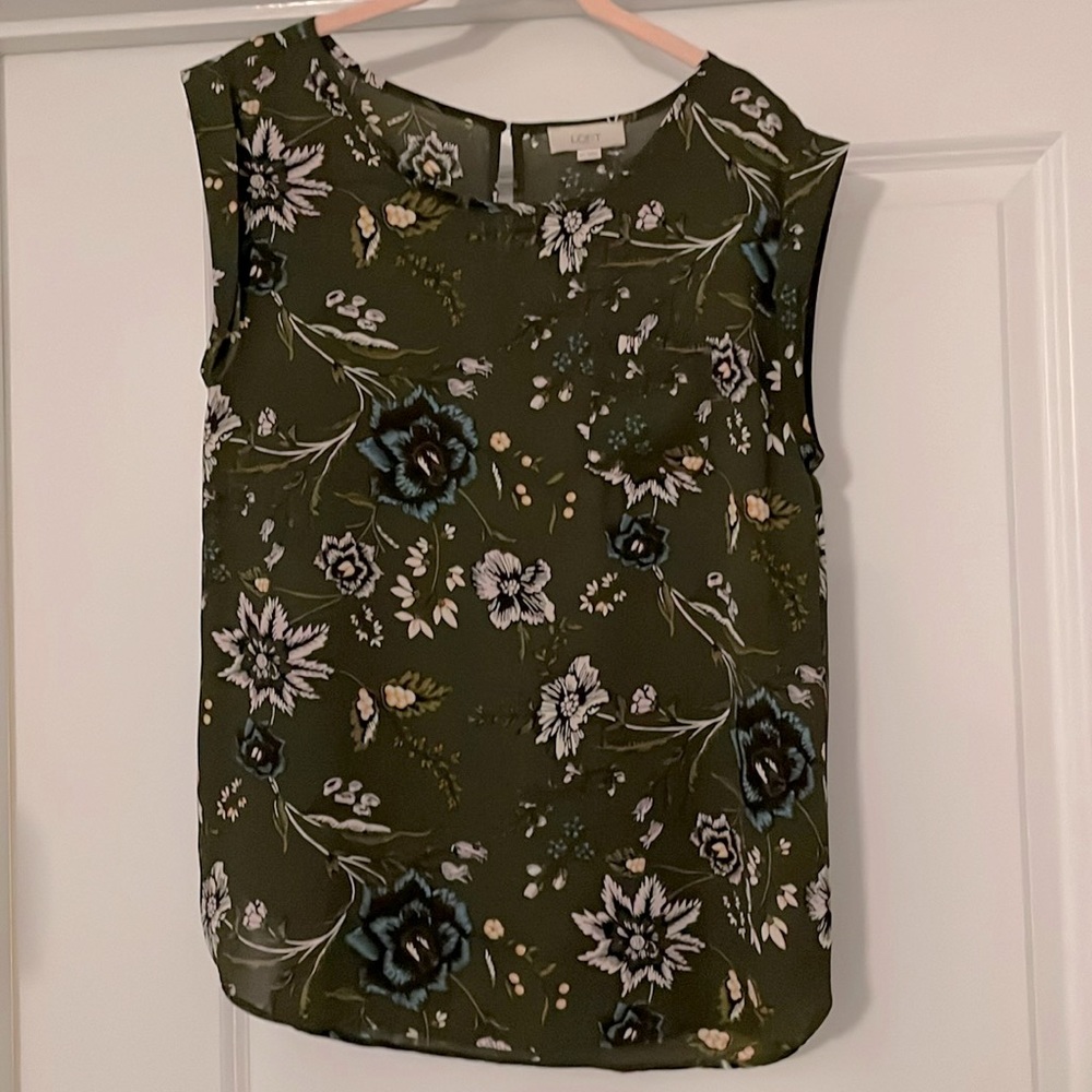 LOFT Outlet olive floral blouse XS